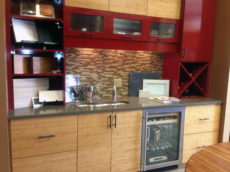 Modern styling in this wood and painted kitchen