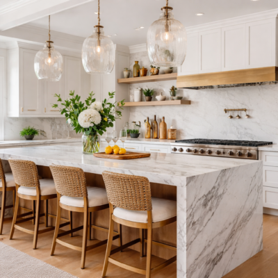 modern kitchen with marble island