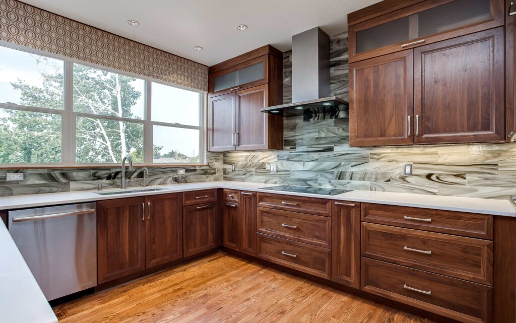 unique swirl design tile is highlight in kitchen remodel JM Kitchen & Bath Design