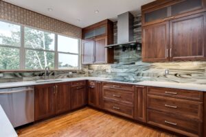 unique swirl design tile is highlight in kitchen remodel JM Kitchen & Bath Design