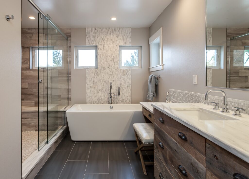 Tub and shower in bathroom