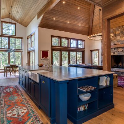 Blue painted cabinets with large center island JM Kitchen & Bath Design