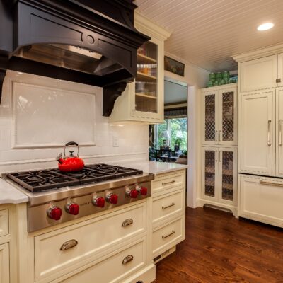 Off white painted cabinets with marble countertop JM Kitchen & Bath Design