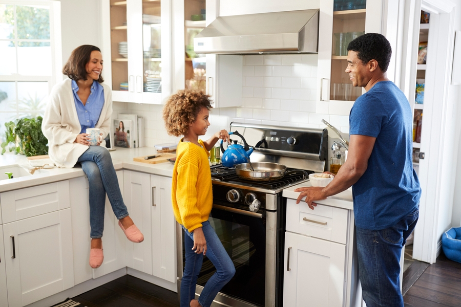 families cooking together in the kitchen