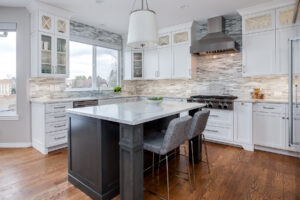 white painted cabinet kitchen stained island JM Kitchen & Bath Design